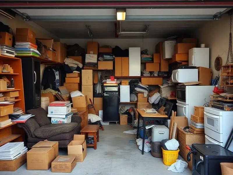Cluttered garage before junk removal
